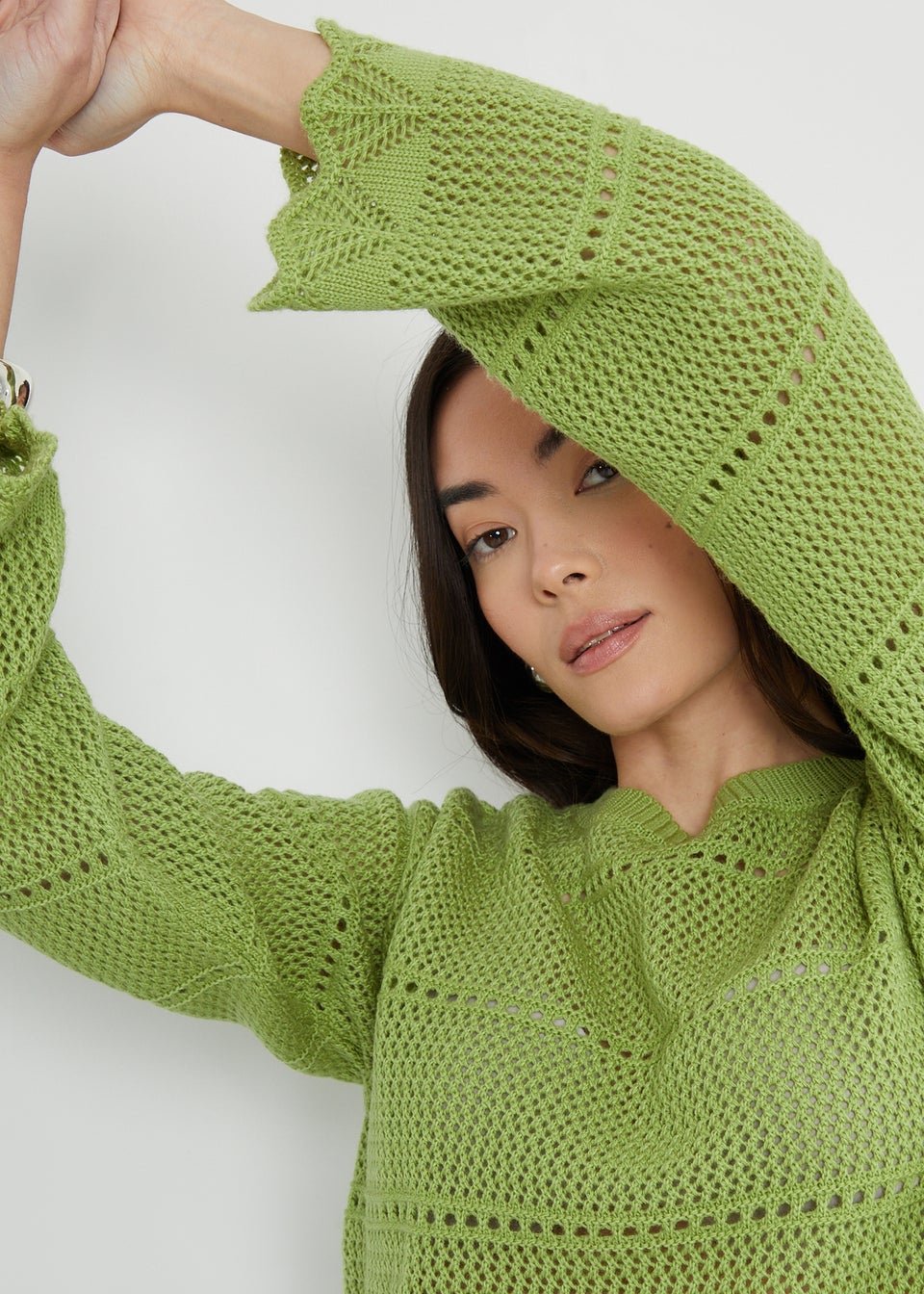 Threadbare Soft Green Melbourne Pointelle Crochet Jumper