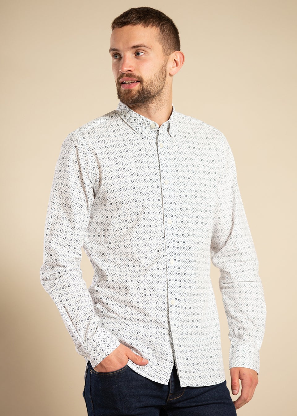 French Connection White Cotton Long Sleeve Floral Shirt Matalan