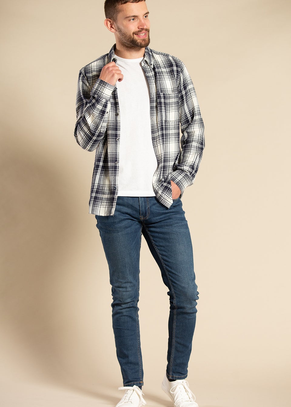 French Connection Ecru Cotton Flannel Long Sleeve Shirt