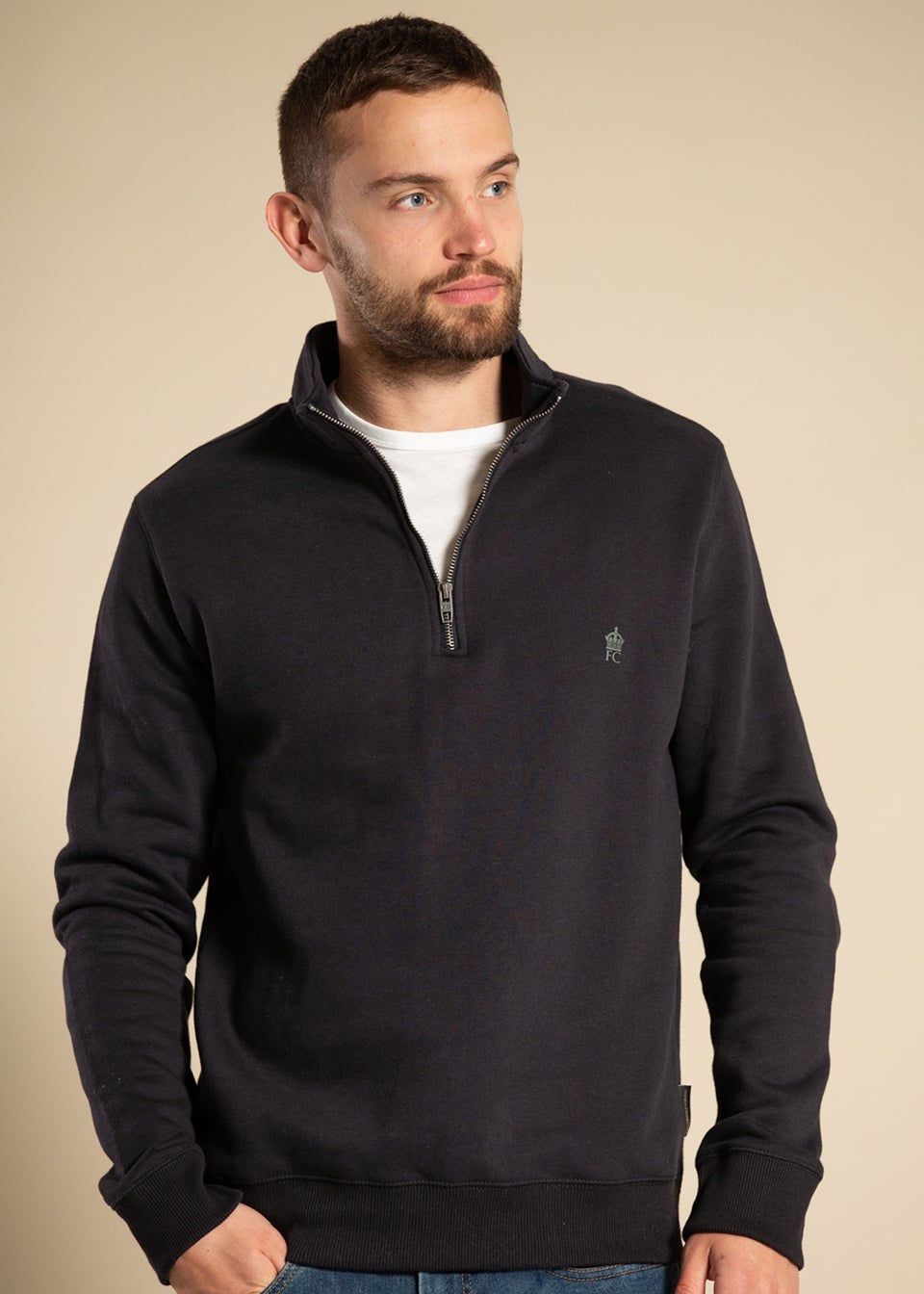 French Connection Navy Cotton Blend Zip Jumper