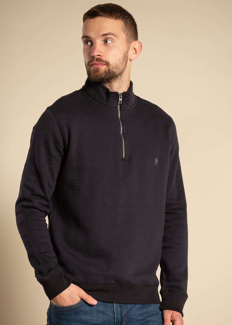 French Connection Navy Cotton Blend Zip Jumper