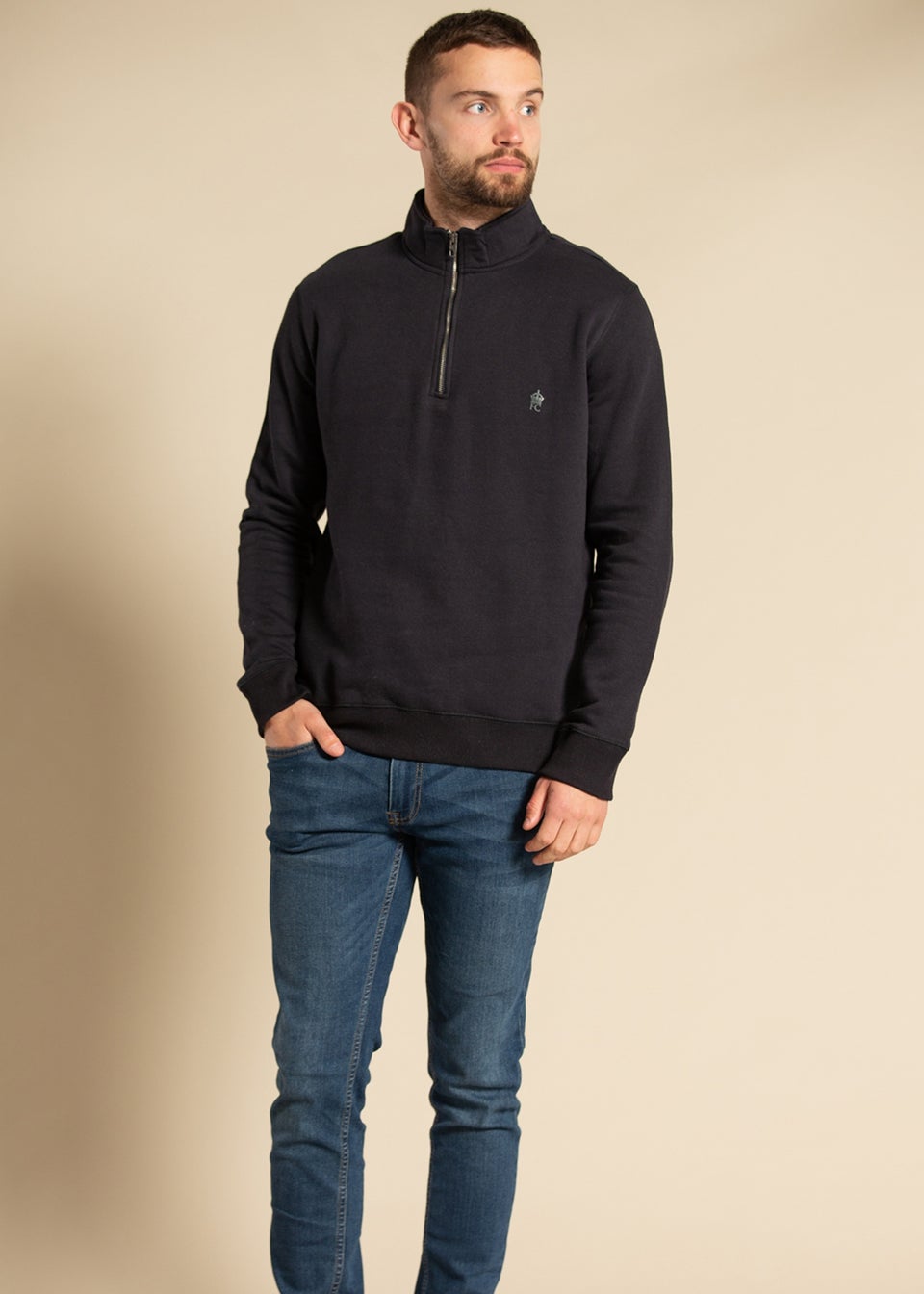 French Connection Navy Cotton Blend Zip Jumper