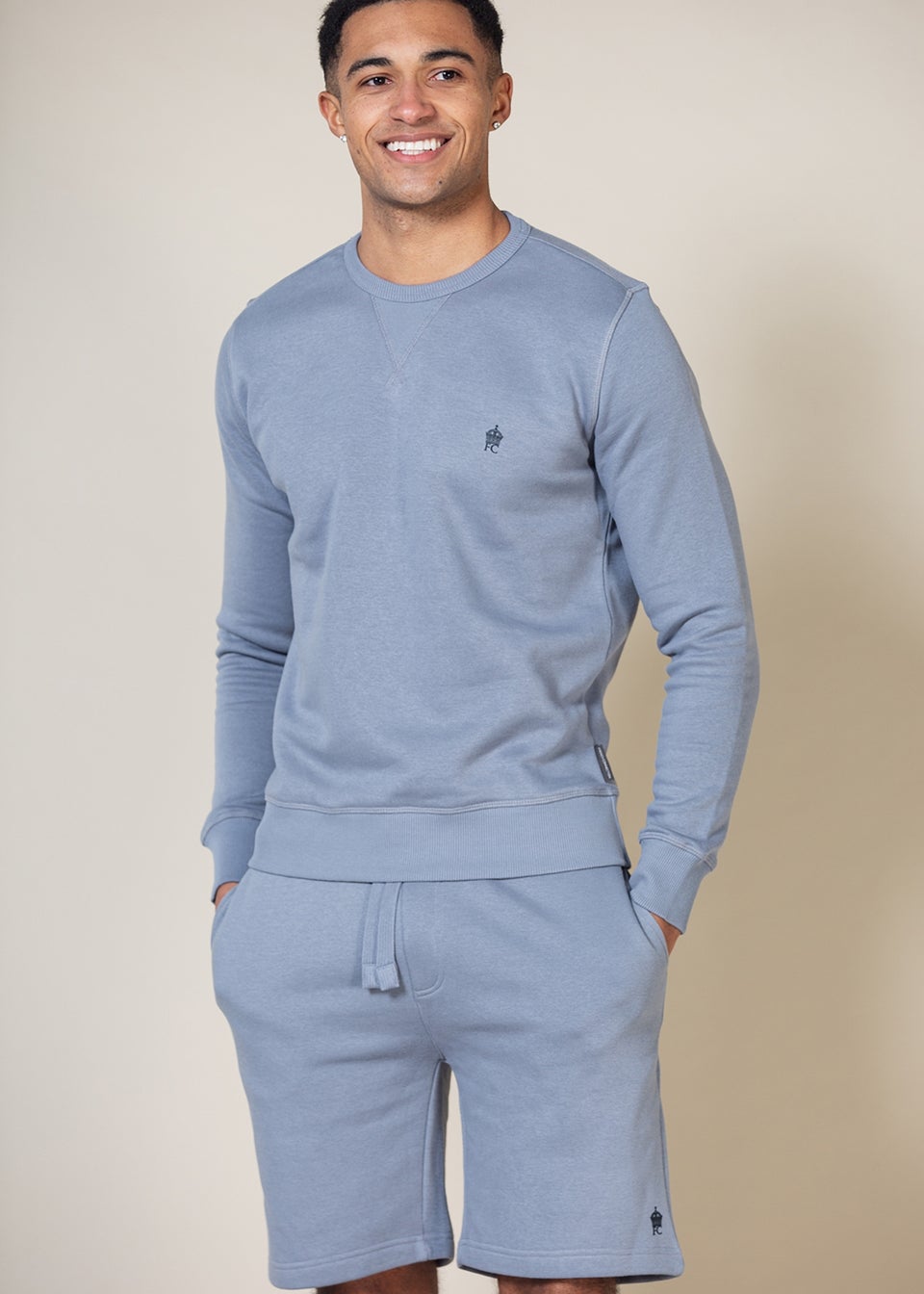 French Connection Blue Cotton Blend Sweatshirt and Short Set