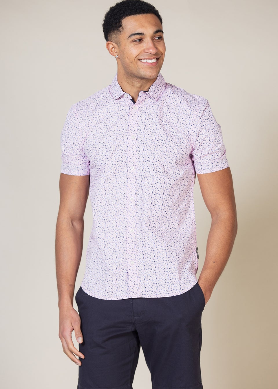 French Connection Pink Patterned Cotton Short Sleeve Shirt