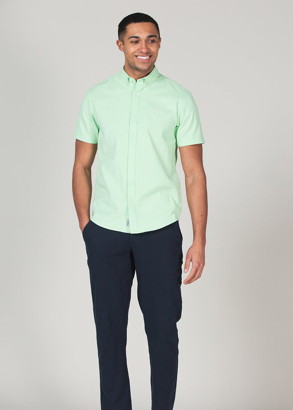 Tokyo Laundry Green Cotton Short Sleeved Button-Up Oxford Shirt