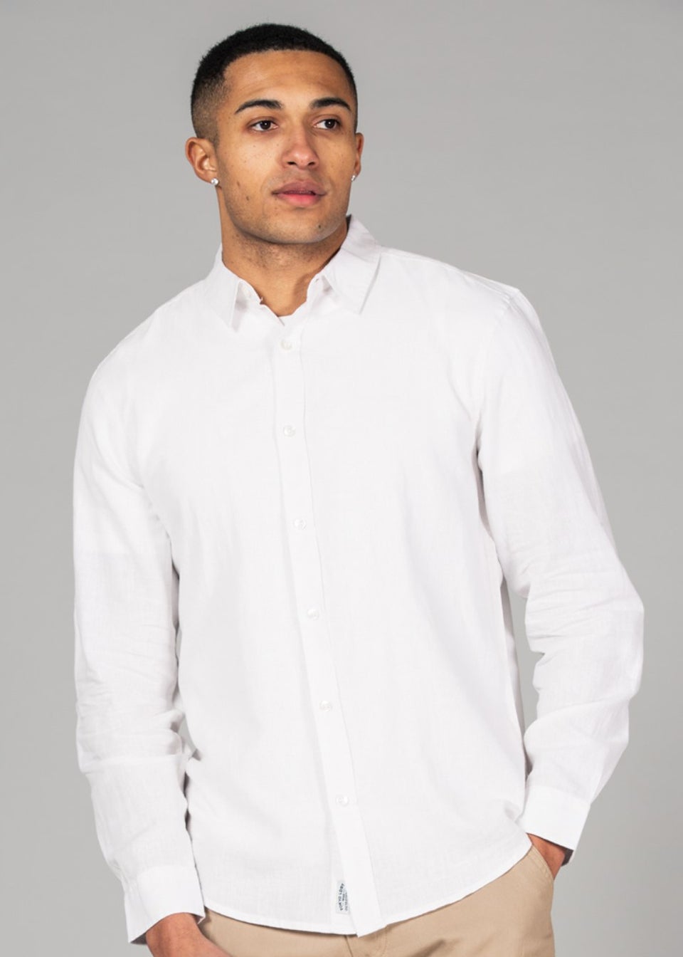 Tokyo Laundry White Linen Blend Long Sleeve Button-Up Shirt