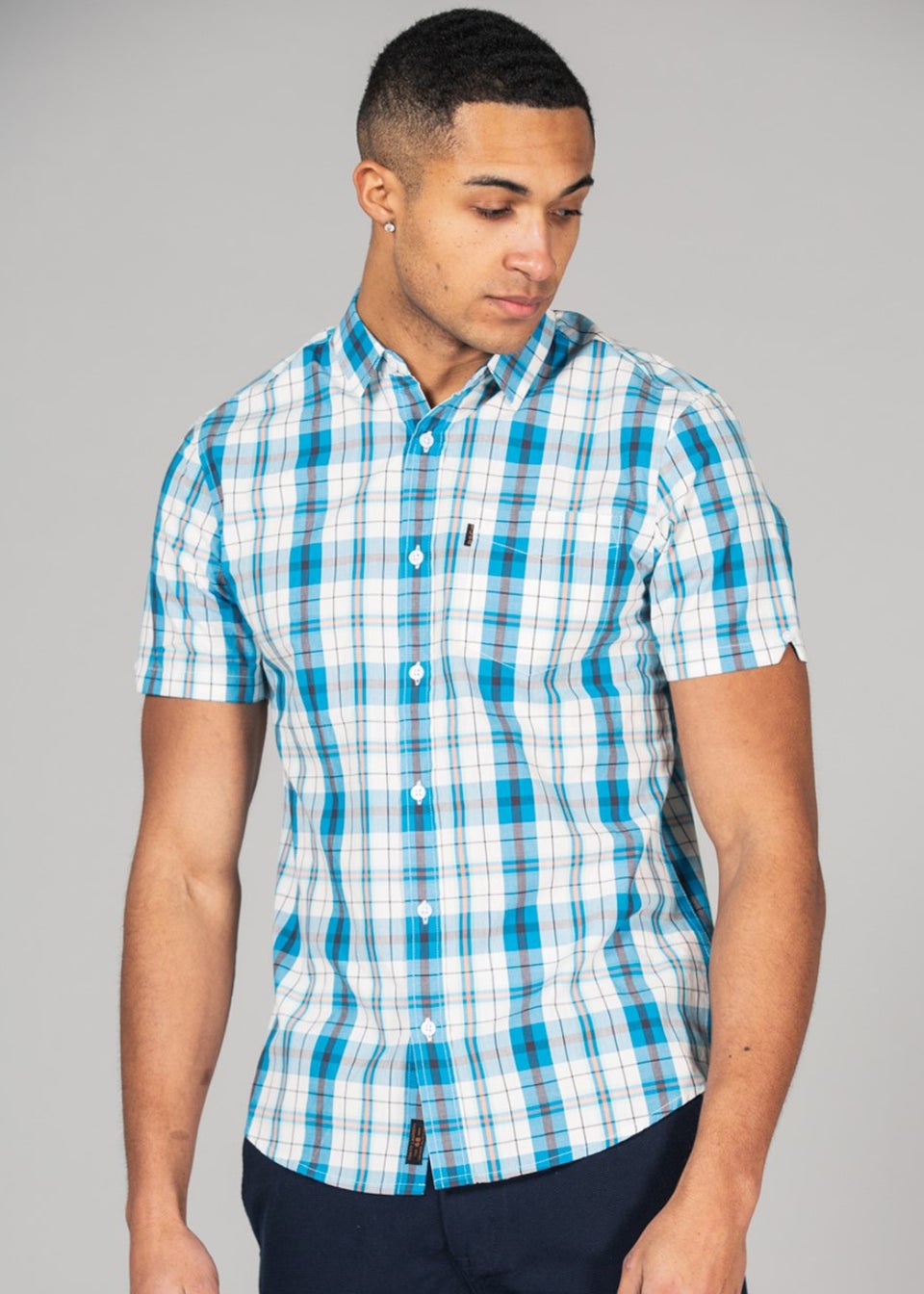 Tokyo Laundry Blue Cotton Short Sleeve Button-Up Checked Shirt