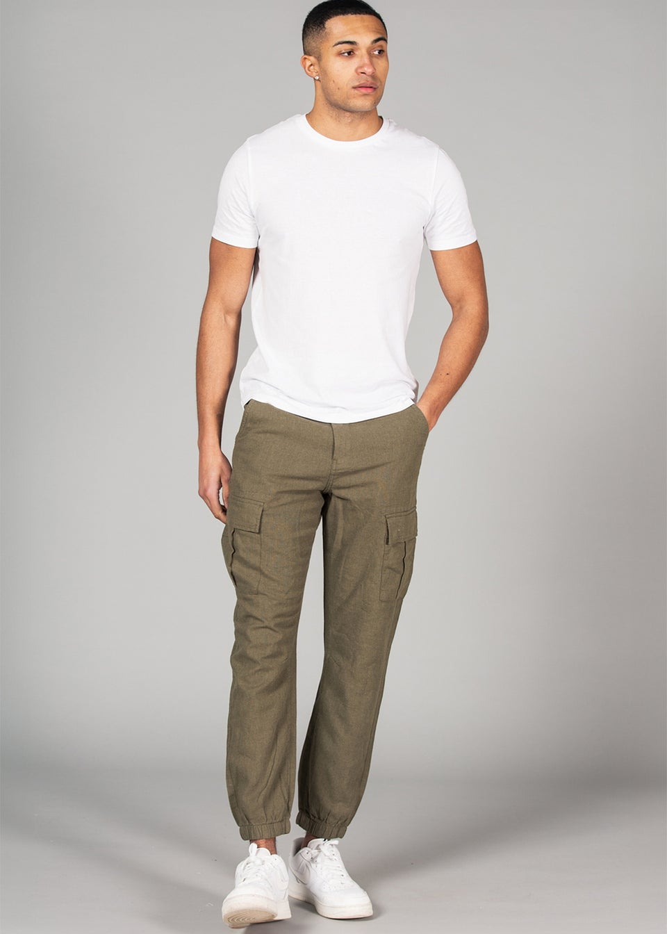 Tokyo Laundry Olive Linen Blend Cargo-Style Trousers