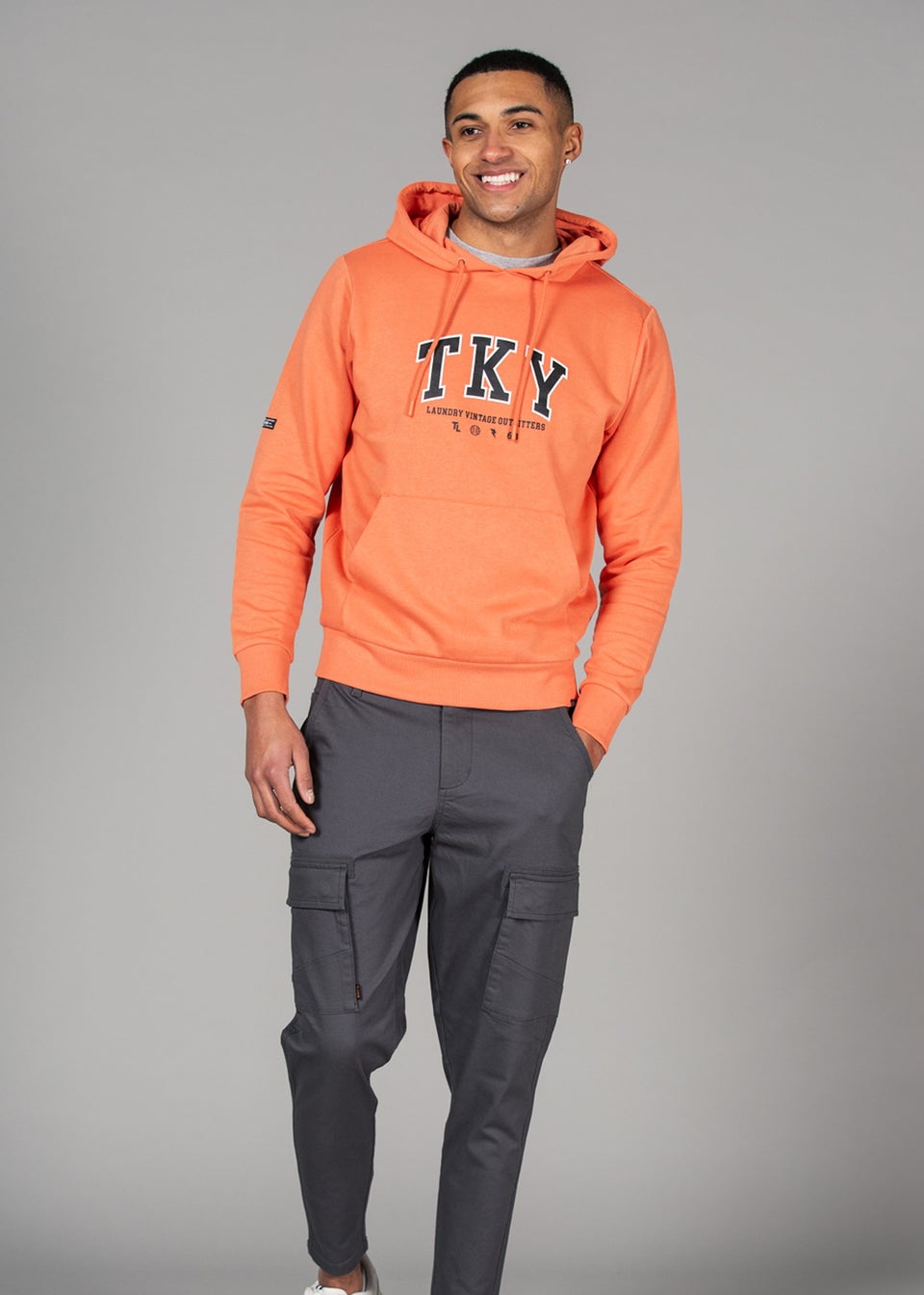 Tokyo Laundry Orange Cotton Blend Hoody with Branding Print