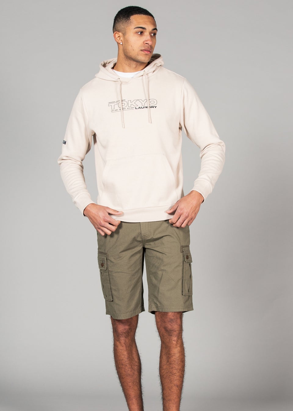 Tokyo Laundry Stone Cotton Blend Hoody with Branding Print