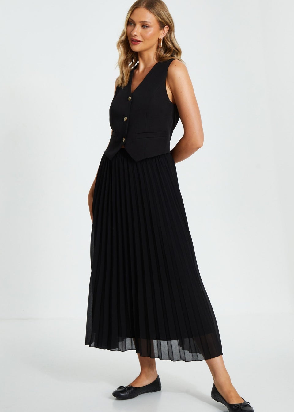 Quiz Black Chiffon Pleated Midi Skirt Matalan