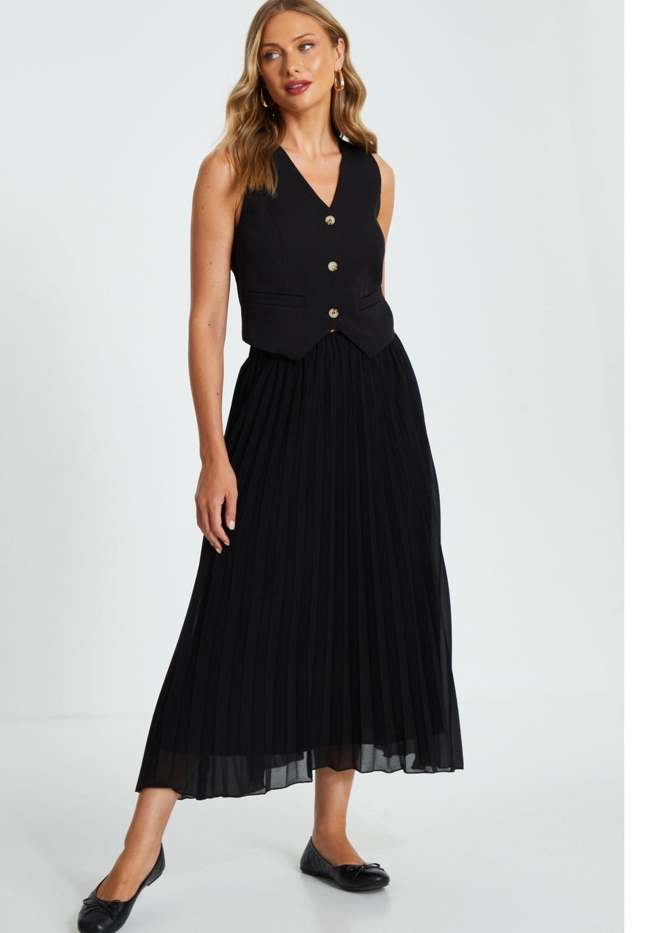 Quiz Black Chiffon Pleated Midi Skirt Matalan