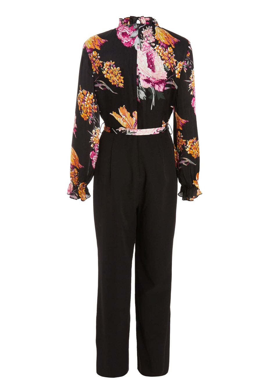 Quiz Black Floral Chiffon Contrast Wide Leg Jumpsuit