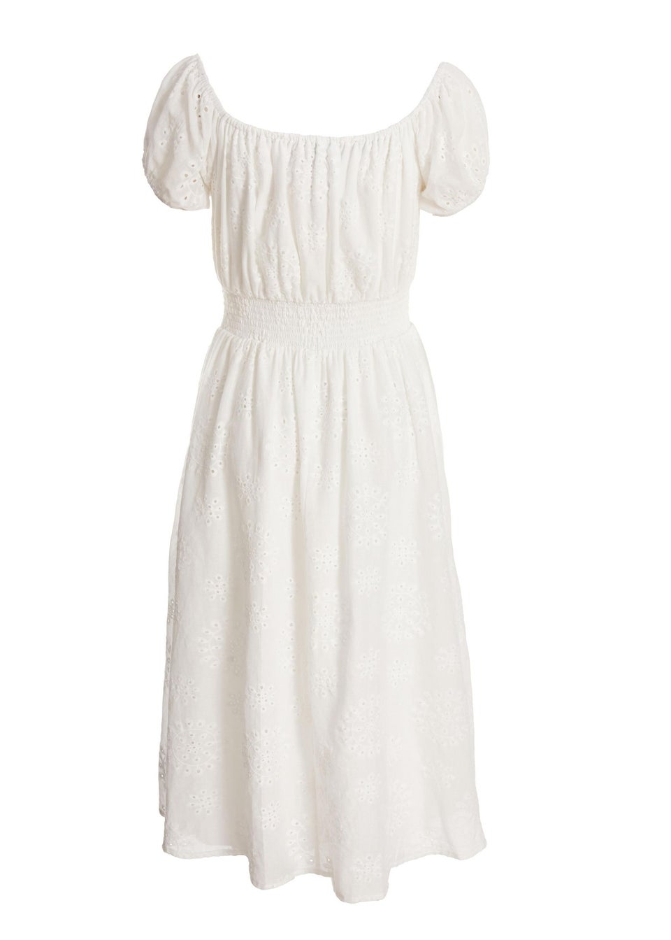 Quiz White Embroidered Bardot Midi Dress