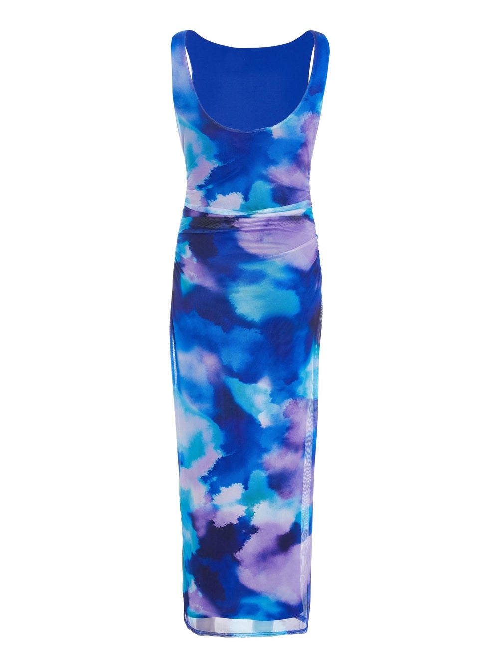 Quiz Blue Mesh Tie Dye Print Midaxi Dress