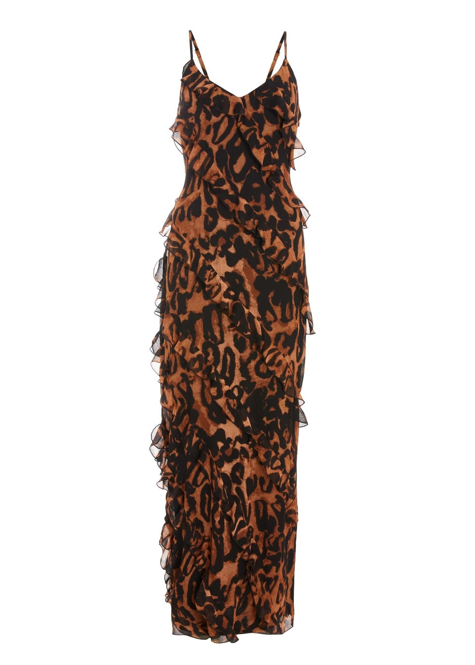 Quiz Brown Leopard Print Ruffle Tiered Maxi Dress