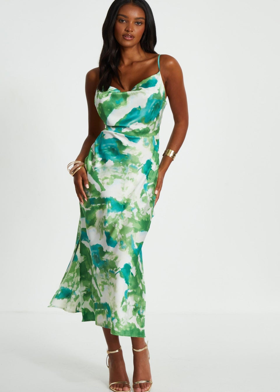 Quiz Green Marble Print Cowl Neck Midaxi Dress Matalan