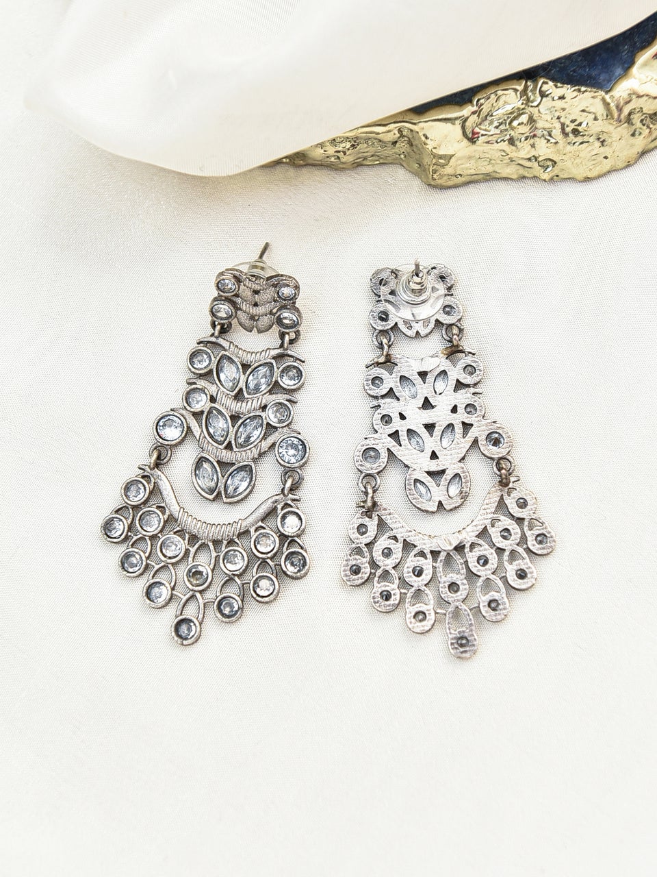 Women Tribal Silver Tone Earrings