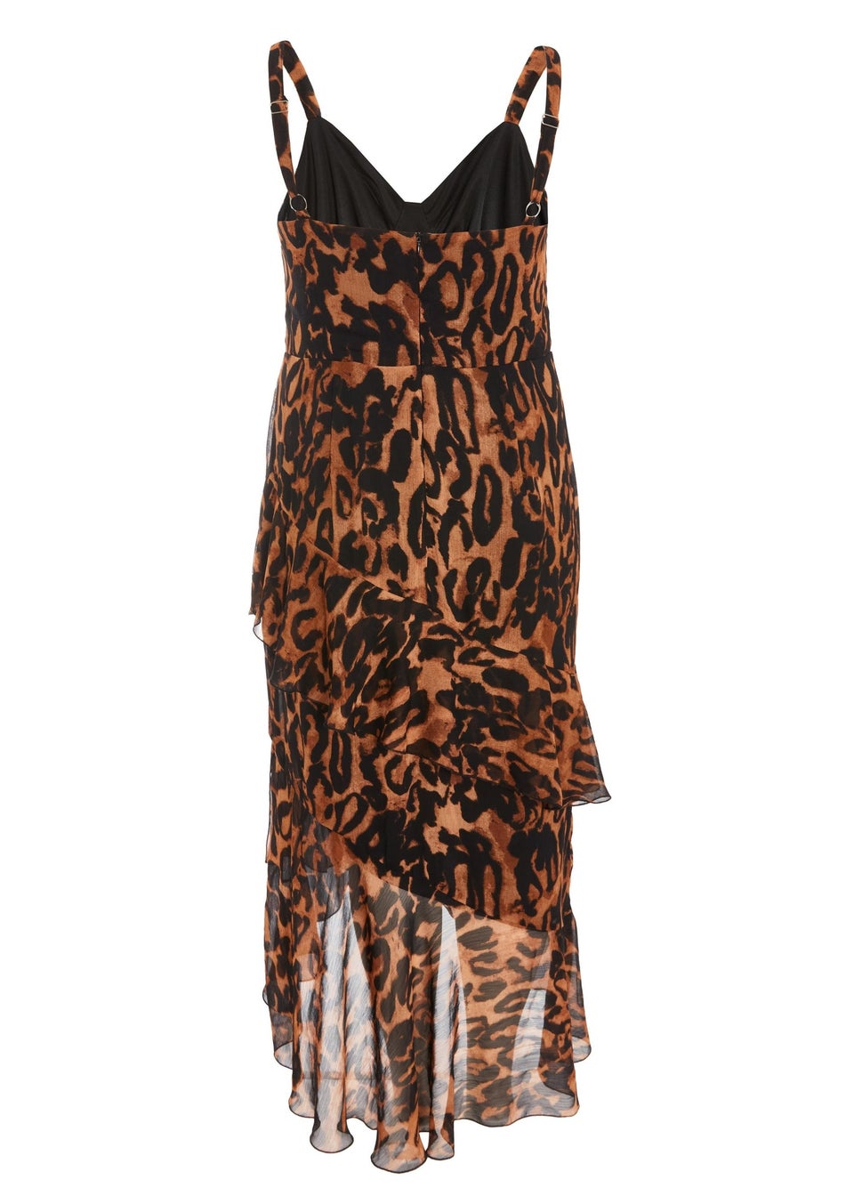 Quiz Brown Curve Chiffon Ruffle Midaxi Dress