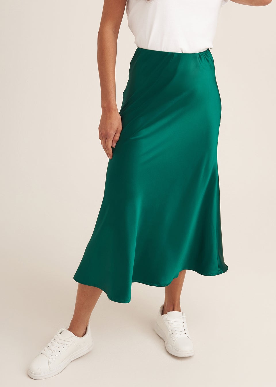 Gini London Green Satin Bias Cut Midi Skirt - Matalan
