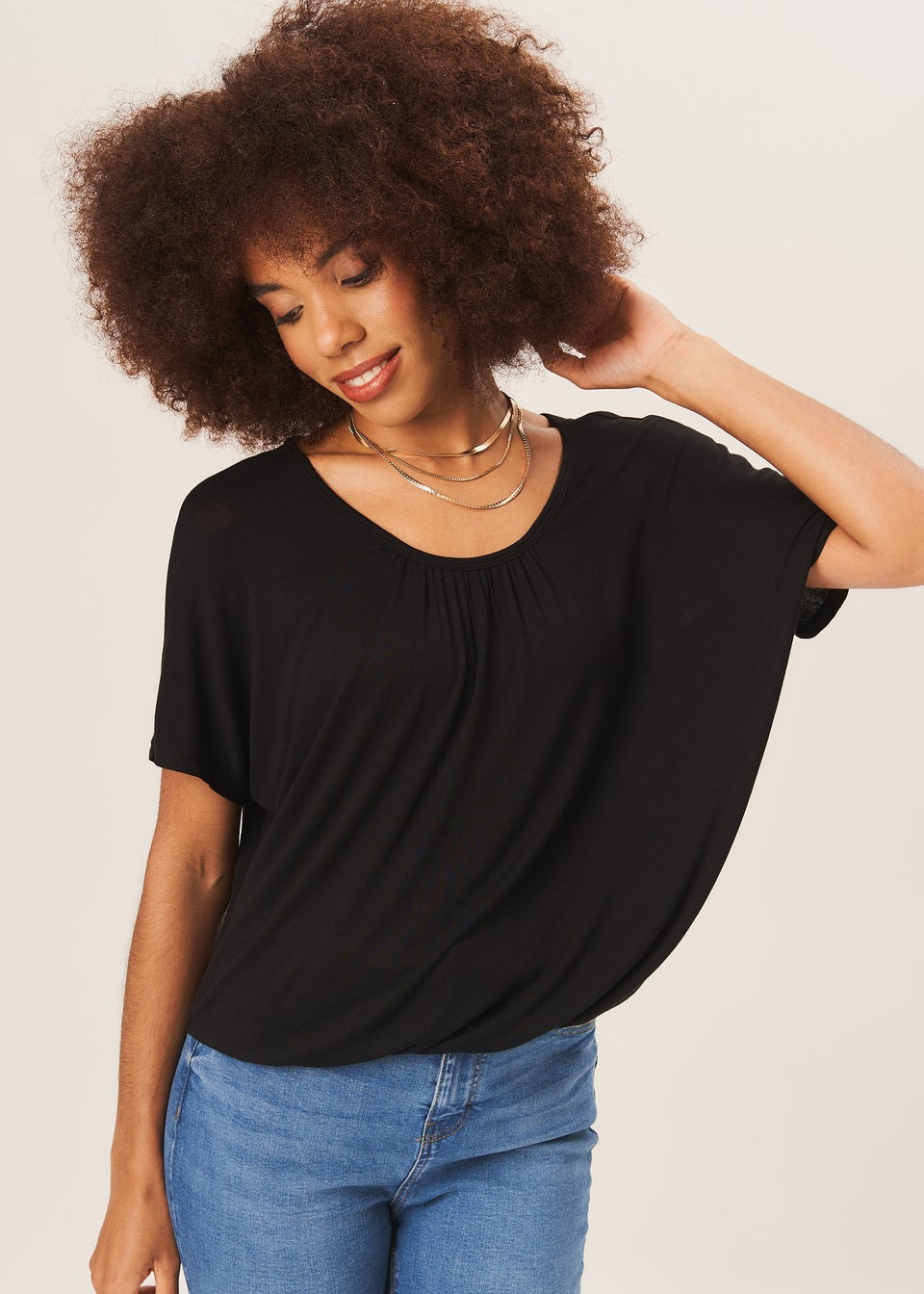 Gini London Black Round Neck Oversized Short Sleeves Top