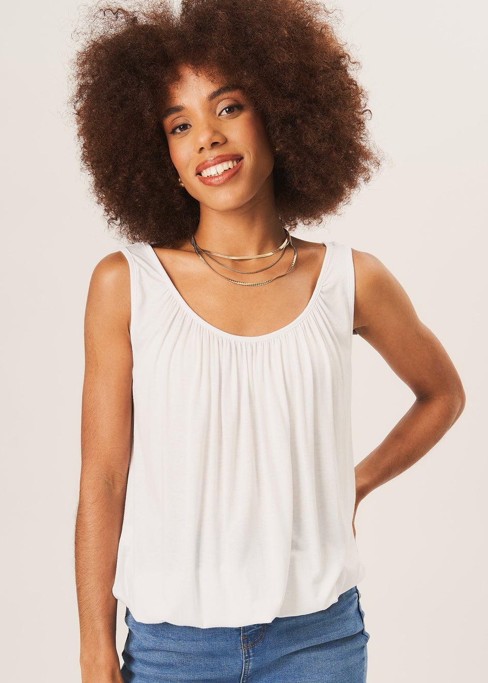 Gini London White Round Neck Oversized Sleeveless Top