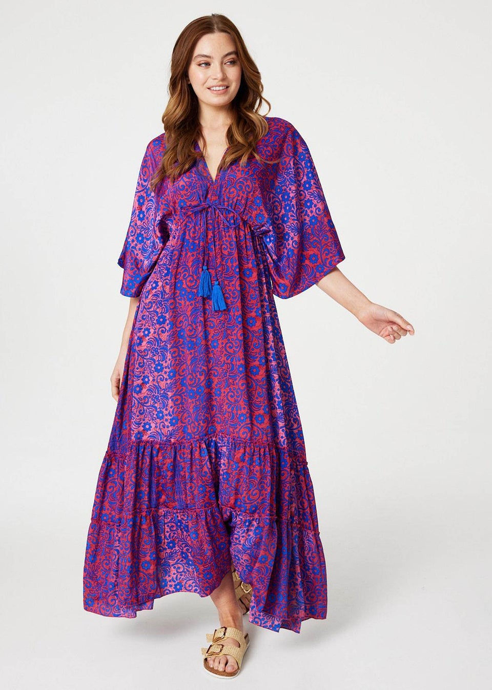 Izabel London Pink Floral Batwing Maxi Dress