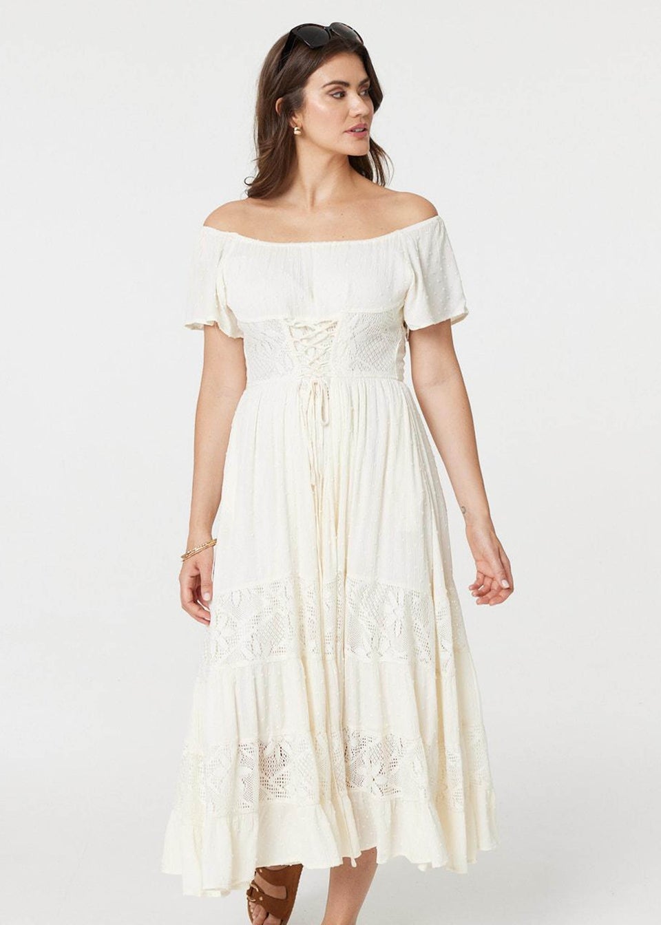 Izabel London White Lace Detail Tie-Up Front Maxi Dress