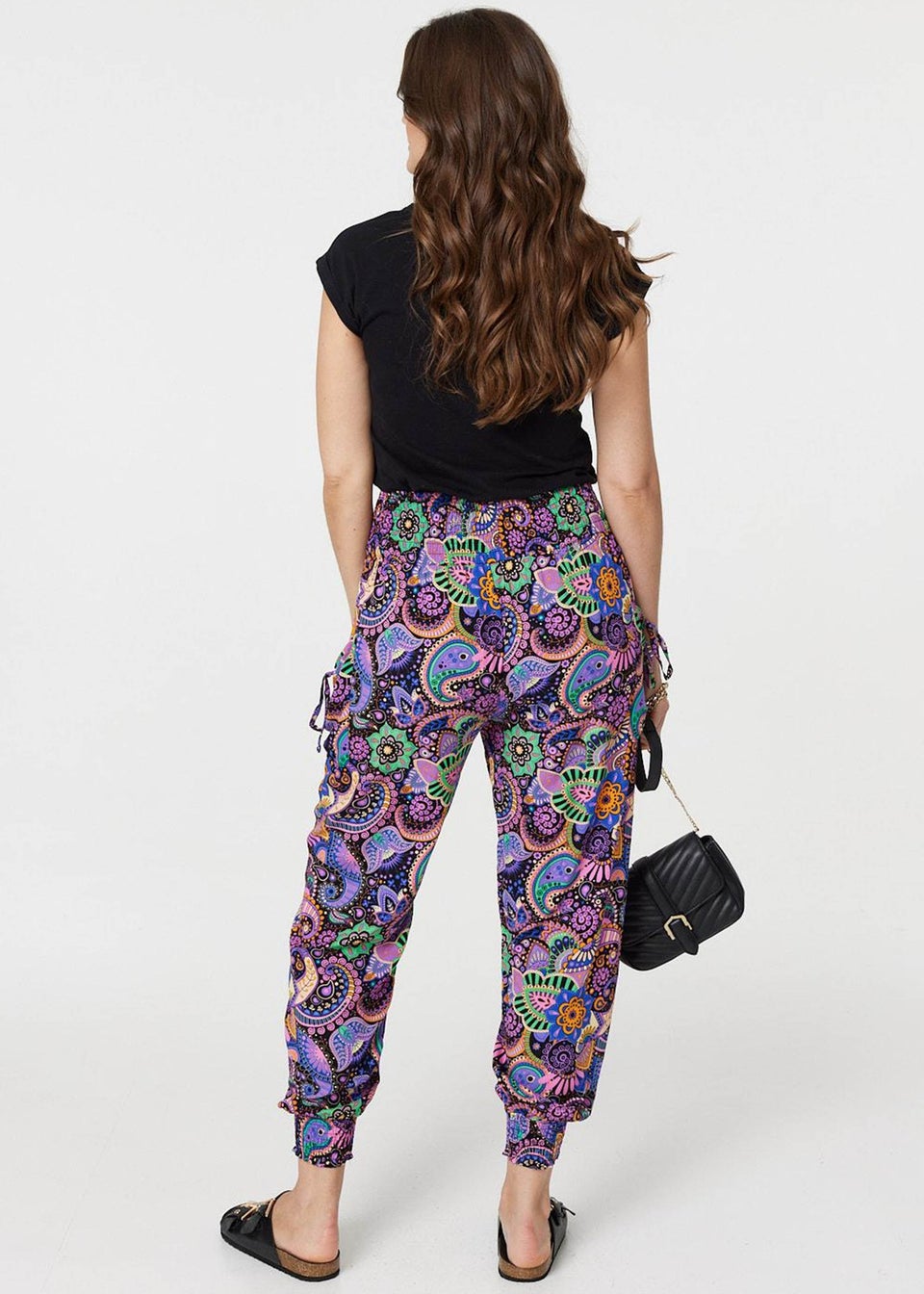 Izabel London Black Paisley Tassel Pocket Harem Pants