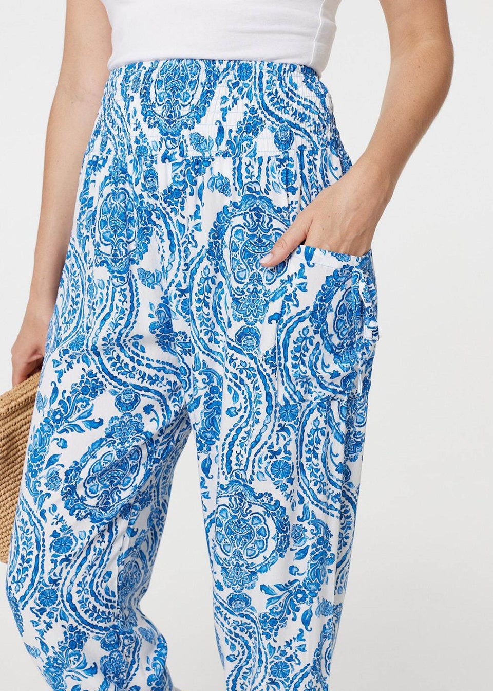 Izabel London Blue Paisley Print High Waist Harem Pants