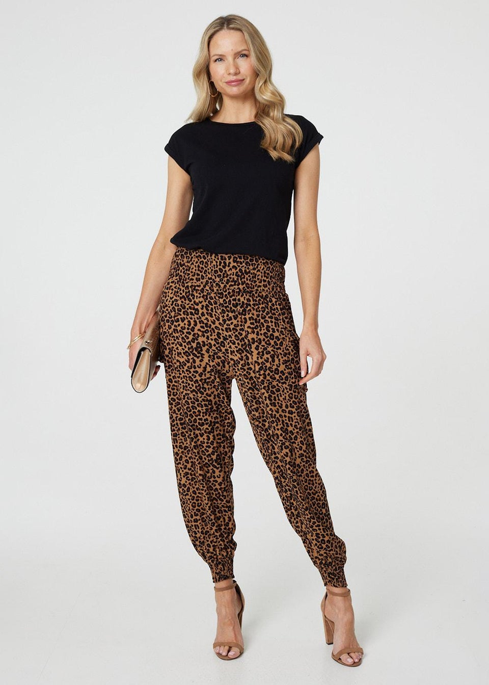 Izabel London Beige Animal Print Tassel Pocket Harem Pants Matalan