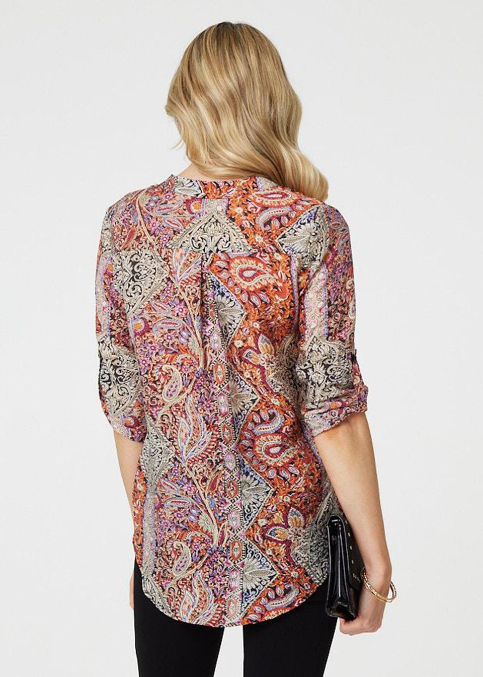 Izabel London Pink Paisley 3/4 Sleeve V-Neck Blouse
