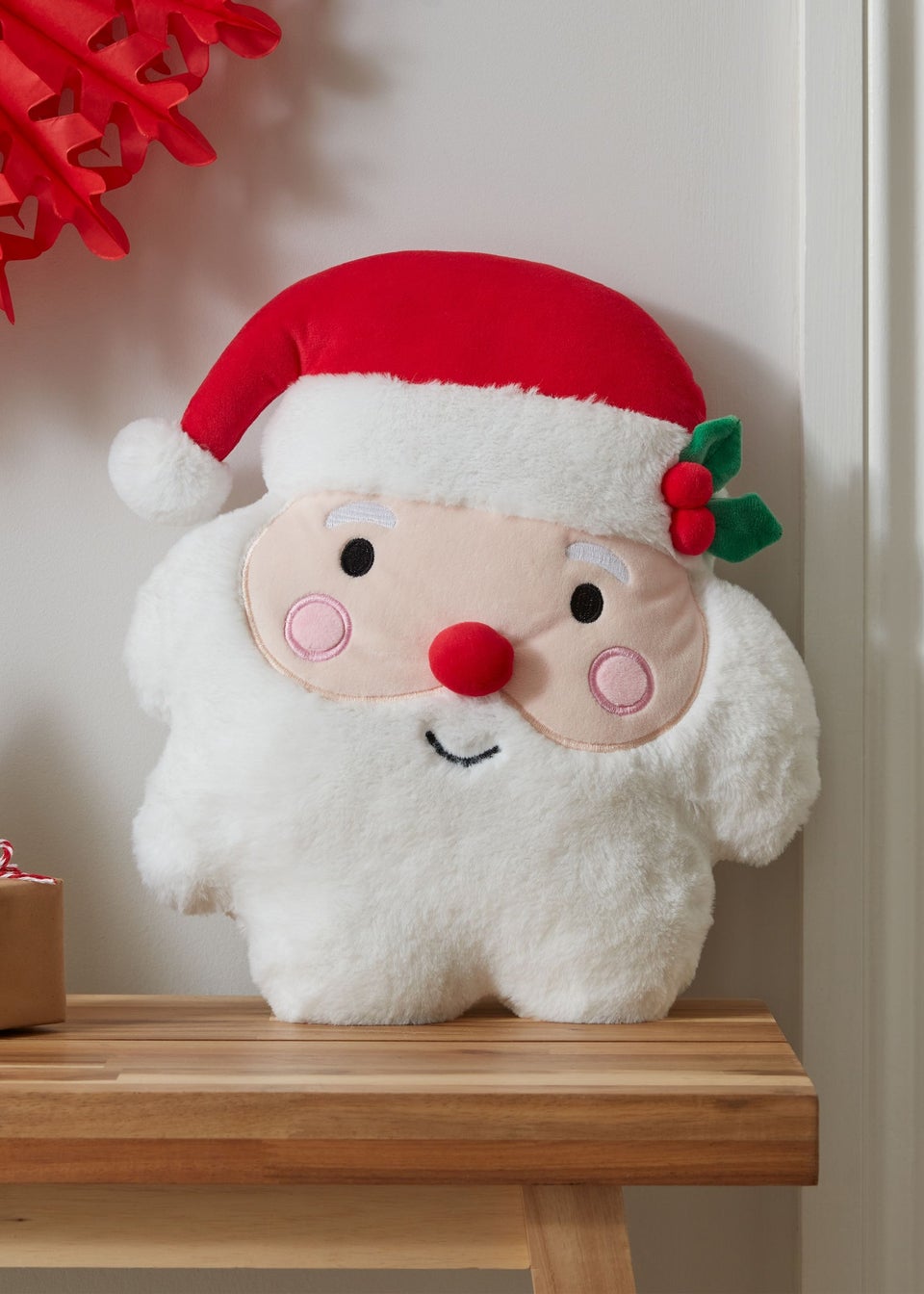 Catherine Lansfield White Christmas Santa 3D Shaped Cushion (38x30cm)