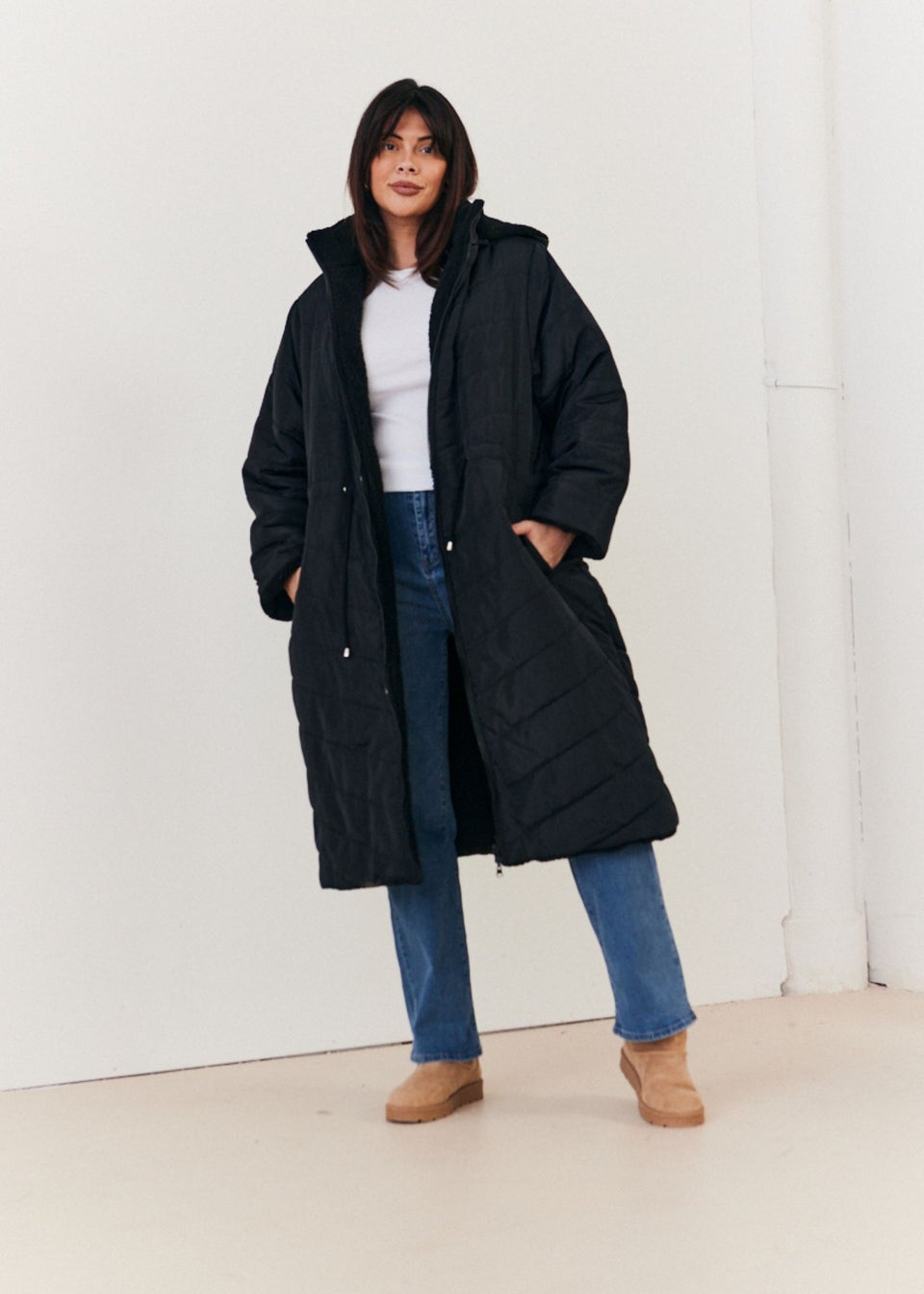 In The Style Black Longline Puffer Coat