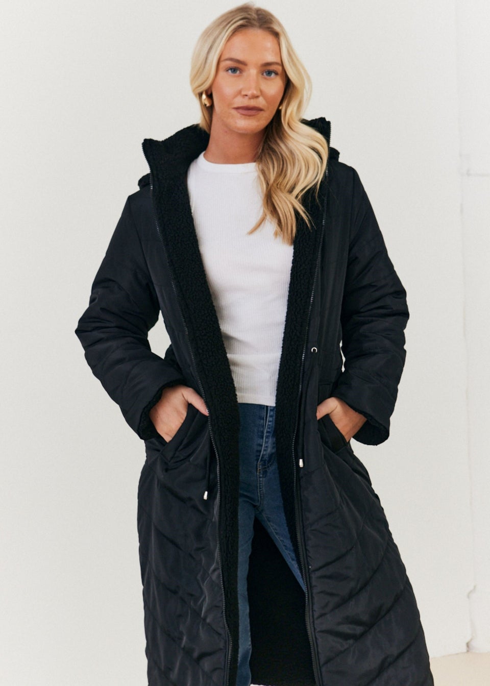 In The Style Black Longline Puffer Coat