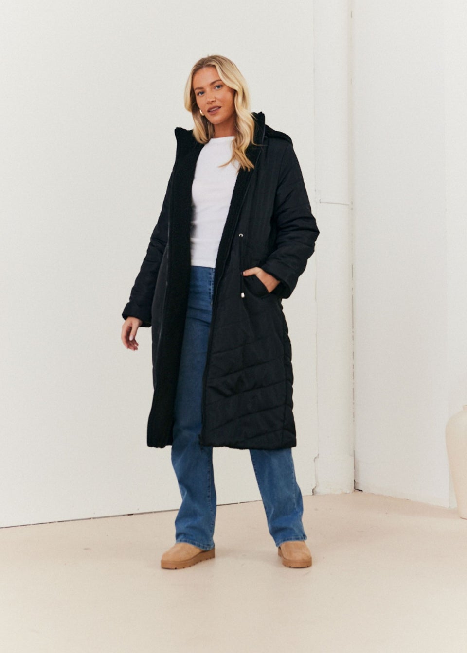 In The Style Black Longline Puffer Coat