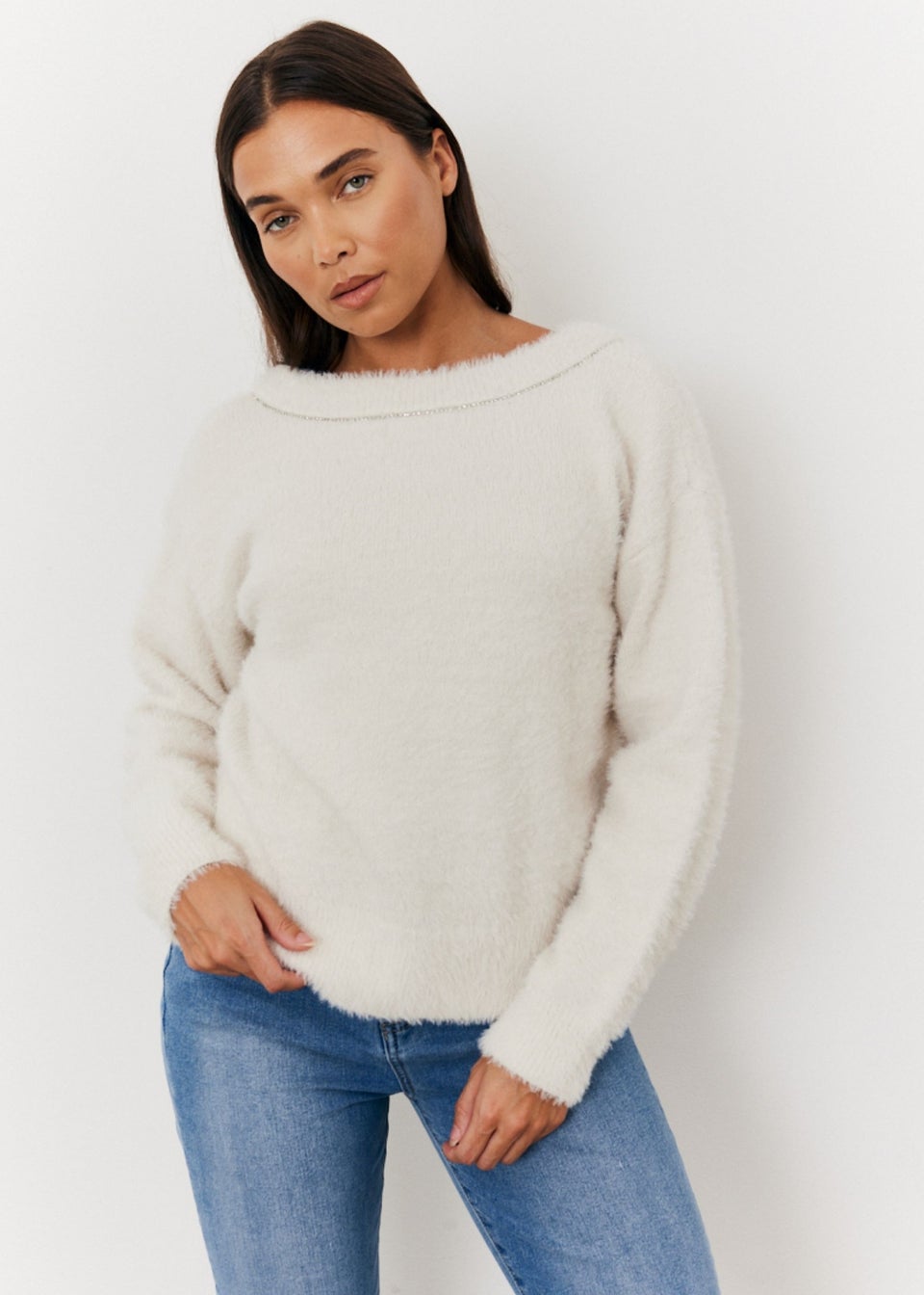 In The Style White Embellished Bow Jumper