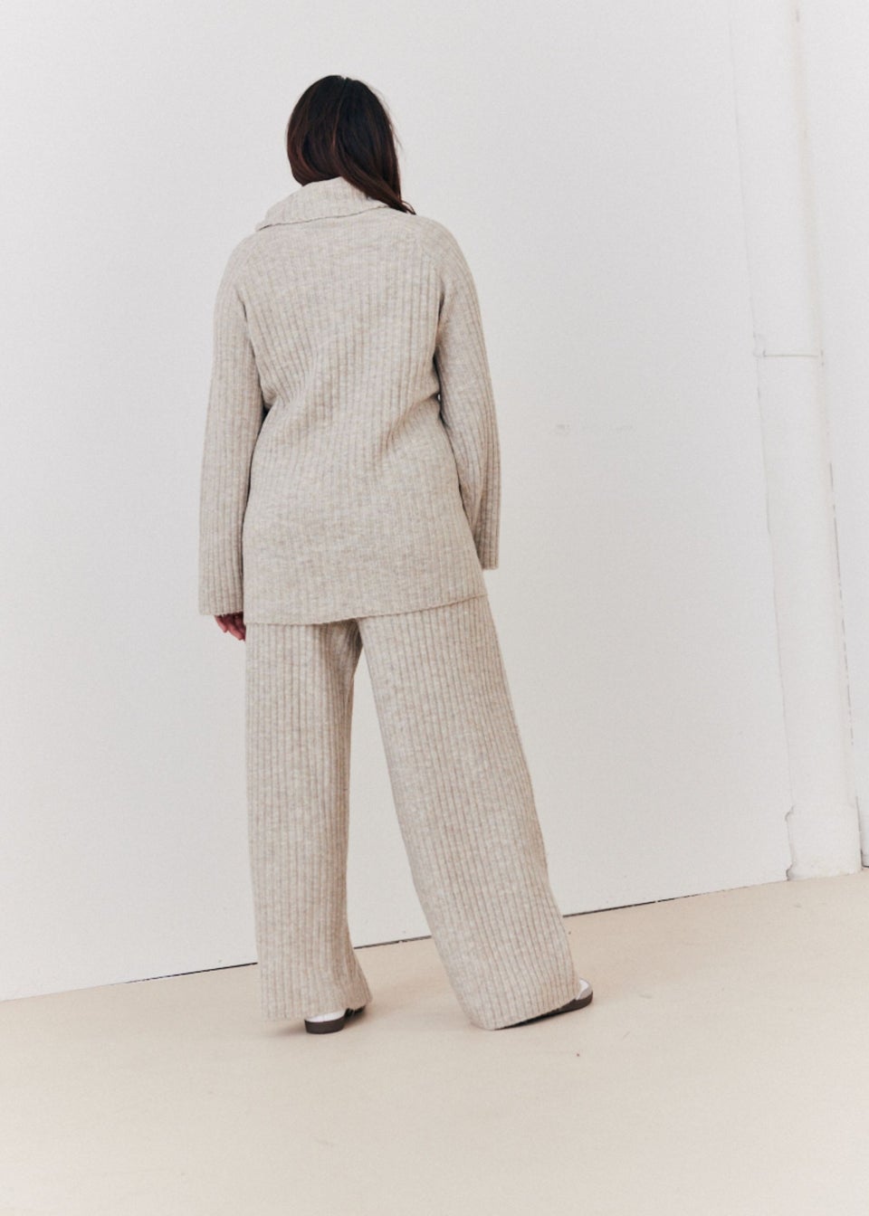 In The Style Oatmeal Wide Rib Roll Neck Knit Jumper