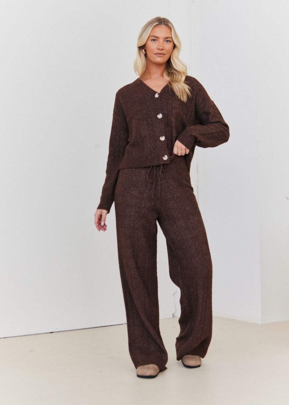 In The Style Chocolate Cable Knit Button Up Cardigan