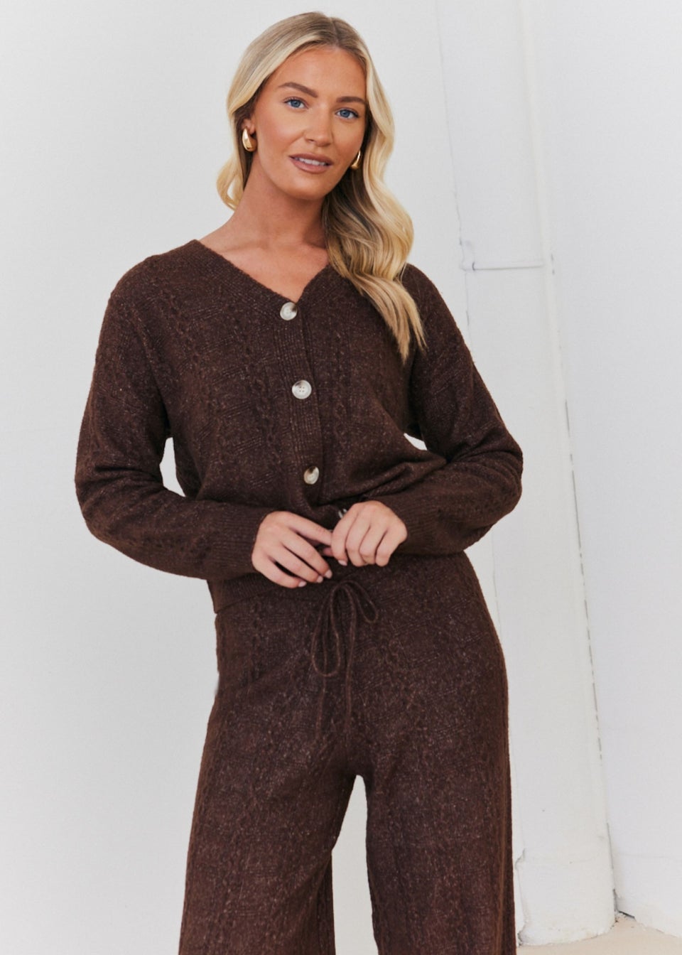 In The Style Chocolate Cable Knit Button Up Cardigan