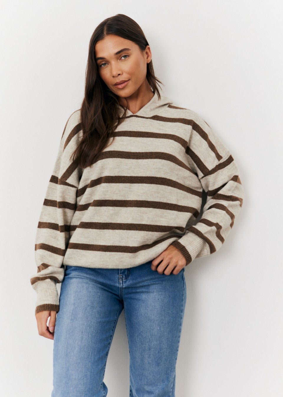 In The Style Stacey Solomon Neutral Stripe Knit Hoodie