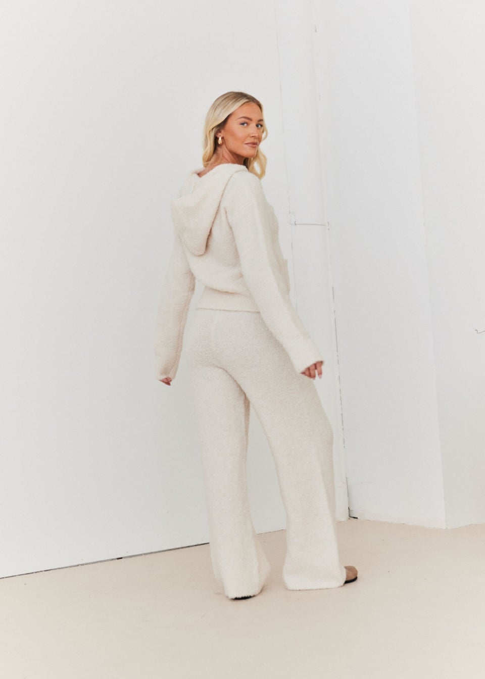 In The Style Stacey Solomon Cream Fluffy Knit Zip Up Hoodie