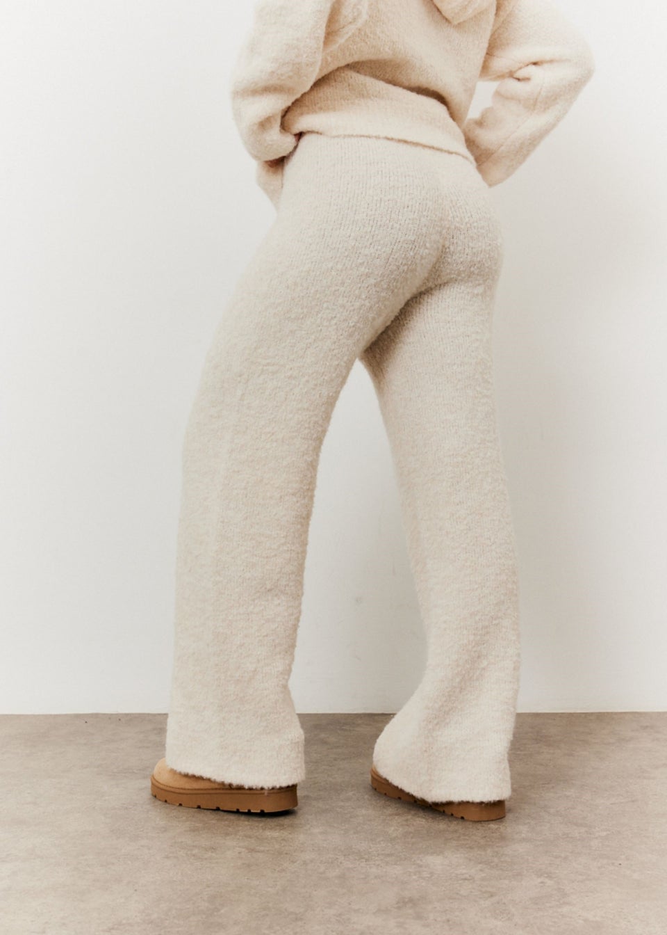 In The Style Cream Fluffy Knit Wide Leg Trousers