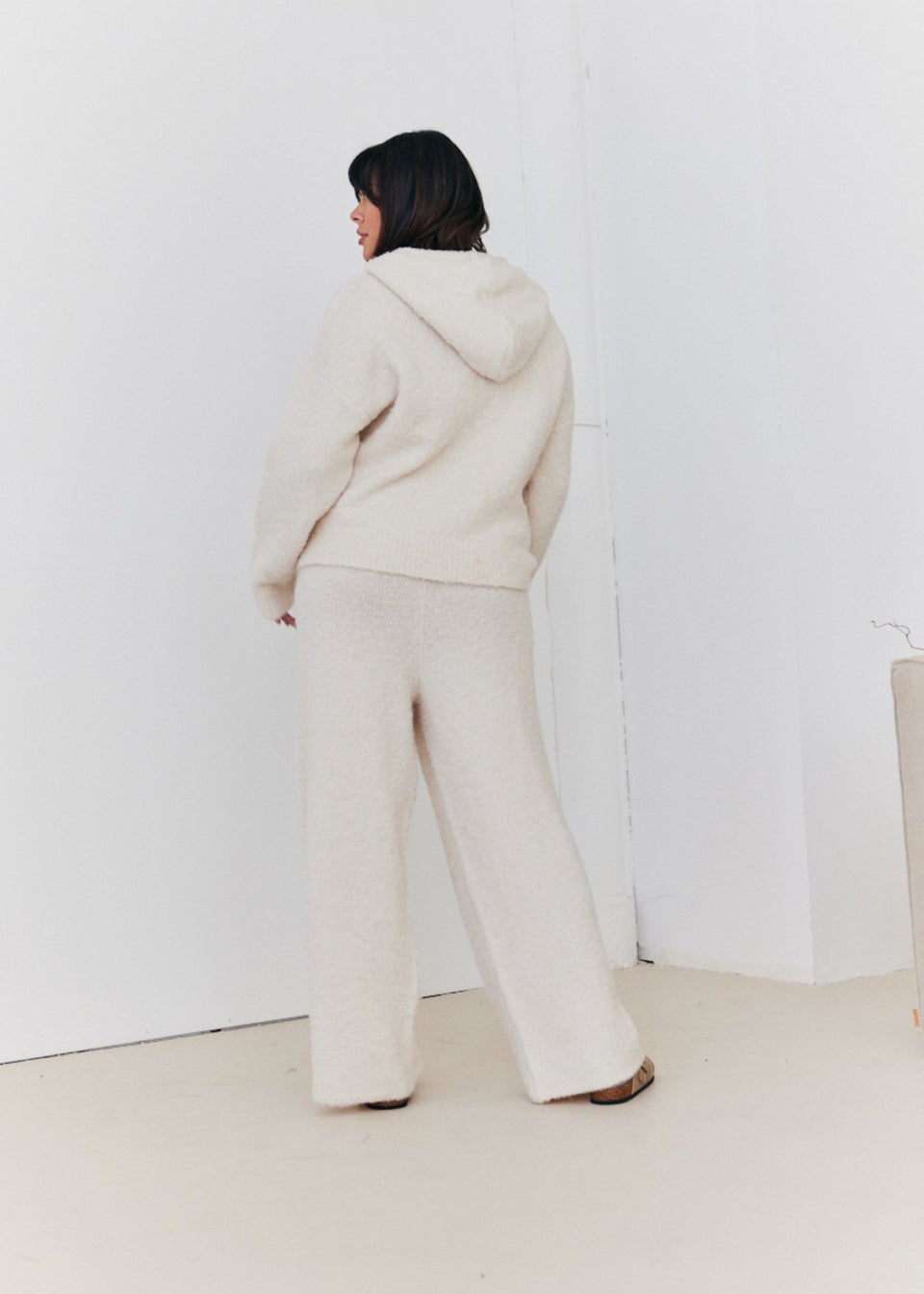 In The Style Cream Fluffy Knit Wide Leg Trousers