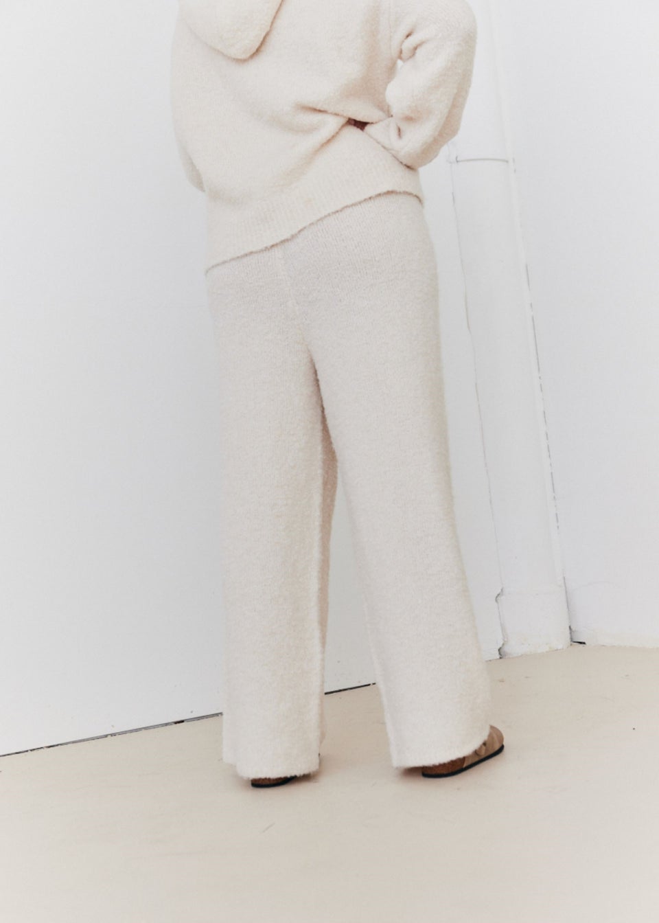 In The Style Cream Fluffy Knit Wide Leg Trousers