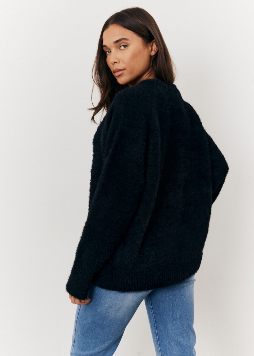 In The Style Stacey Solomon Black Fluffy Knit Embellished Bow Detail Cardigan