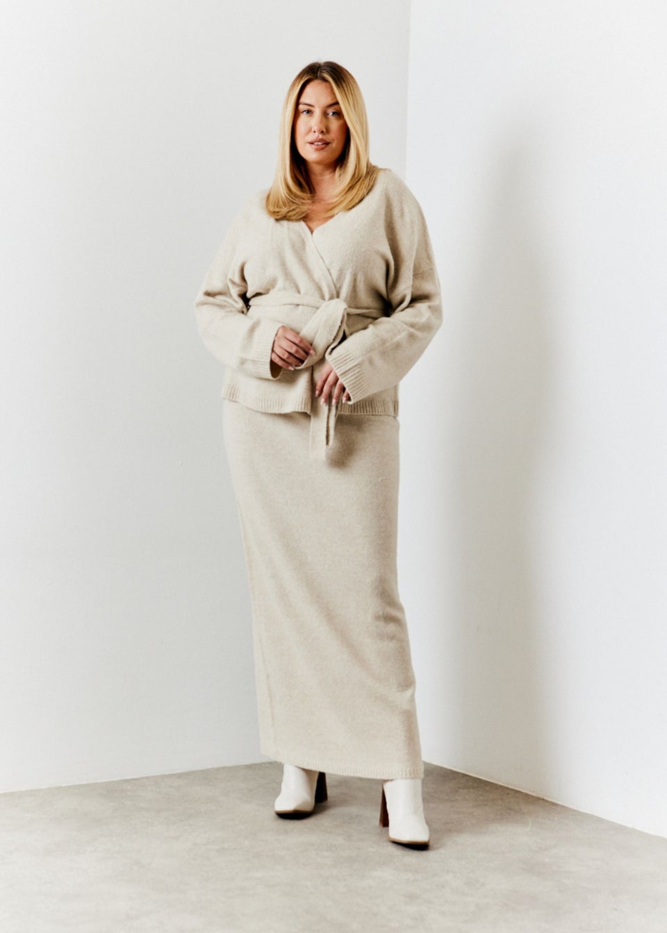 In The Style Oatmeal Knit Co Ord Maxi Skirt