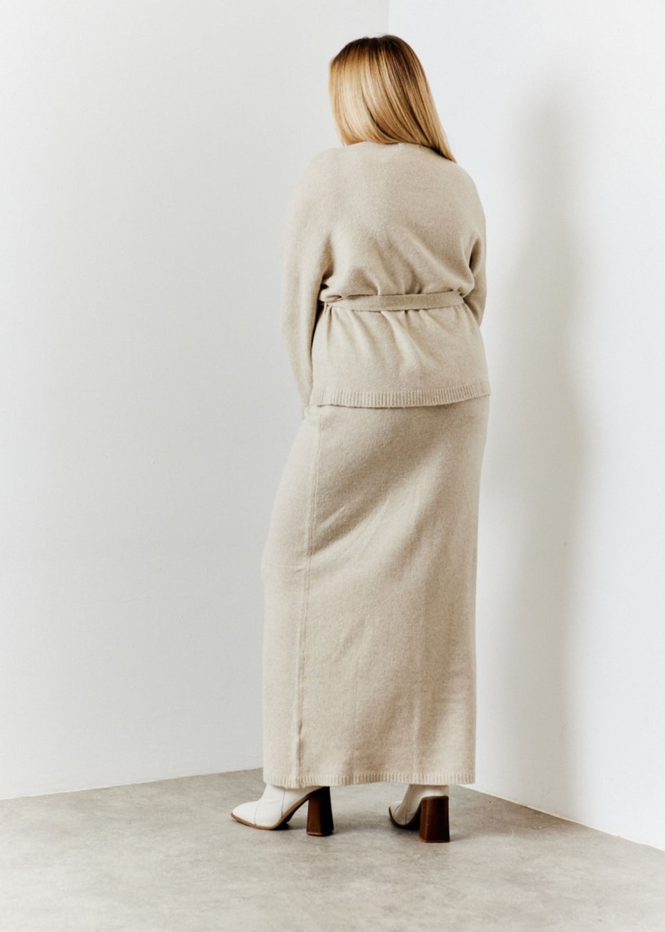 In The Style Oatmeal Knit Co Ord Maxi Skirt