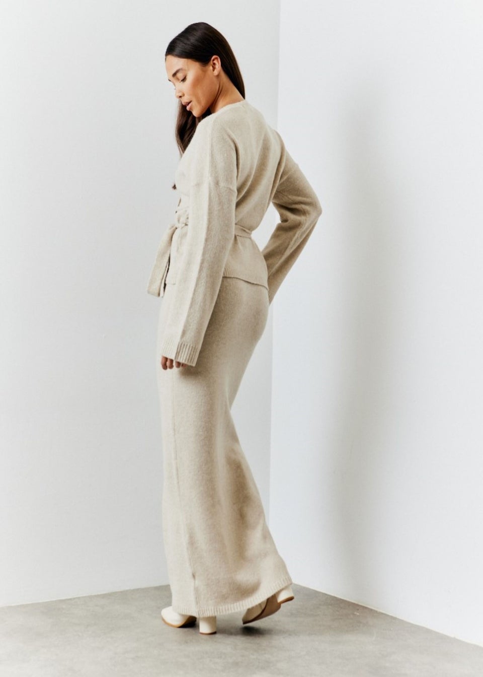 In The Style Oatmeal Knit Co Ord Maxi Skirt