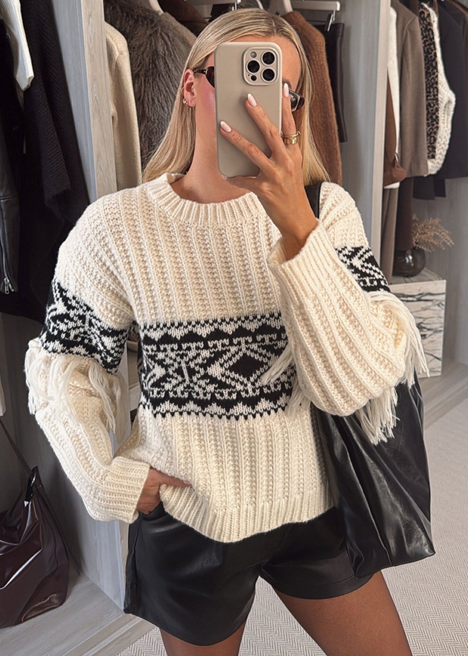 In The Style Perri Sian Cream Aztec Fringe Jumper Matalan